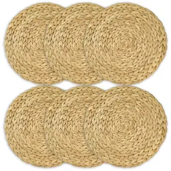 HMF Tischset rund geflochten aus Wasserhyazinthe, Platzset abwaschbar, 6er Set, 30 cm