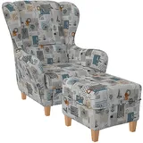 Supellex Ohrensessel »Sofia«, Design Patchwork Maritime cote d'azur (Design-Nr.: 5246), wahlweise mit Hocker (inkl. Hocker)