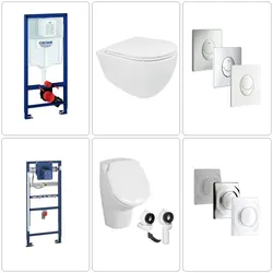 BB INFINITY Wand WC spülrandlos mit SoftClose WC-Sitz, Urinal & GROHE Vorwandgestelle + Betätigungsplatten, verschiedenen Farben