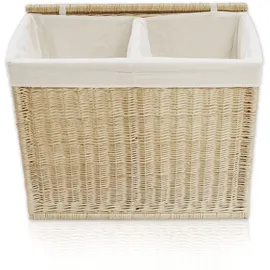 lycce Wäschesortierer aus Weide 120L, 2 Fächer, mit Stoffeinsatz