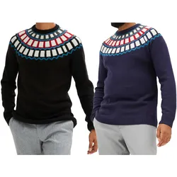 Herren Strick-Pullover mit geometrischen Muster Freizeit-Sweater in Schwarz oder Blau - 56/58