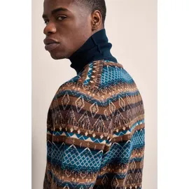 Bugatti Rollkragenpullover, mit Multicolor-Muster, braun,