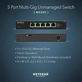 Netgear 5-Port Multi-Gigabit Ethernet Unmanaged Essentials Switch MS305 – mit 5 x 1G/2,5G, Desktop- oder Wandbefestigung