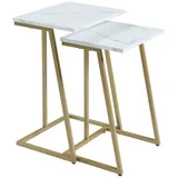 [en.casa] Satztisch Salem 2er Set Gold / Marmor, weiß