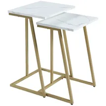 [en.casa] Satztisch Salem 2er Set Gold / Marmor, weiß