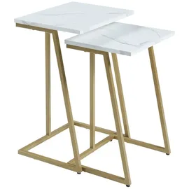 [en.casa] Satztisch Salem 2er Set Gold / Marmor, weiß