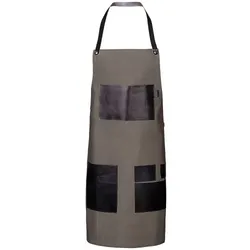 Vintage Segeltuch-Latzschürze mit Ledertaschen, B 55 cm x L 89 cm, dark green : dark green : 100% Baumwolle (mit Ledertaschen)