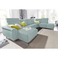 Wohnlandschaft SIT & MORE "Township U-Form", blau (aqua), B:345cm H:102cm T:247cm, NaturLEDER (echtes Rindsleder) in Sitz und Rücken. Korpus in passendem Kunstleder SOFTLUX bezogen;Luxus-Microfaser ALTARA NUBUCK (100% Polyester);Kunstleder SOFTLUX, Sofas, Wohnlandschaft, wahlweise mit elektrischer Wallfree-Funktion