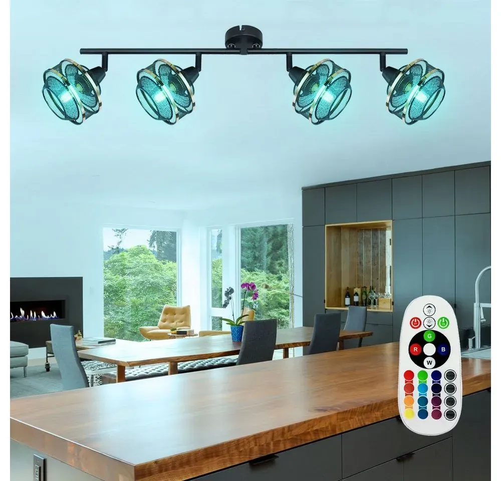etc-shop LED Deckenspot, Leuchtmittel inklusive, Deckenstrahler dimmbar mit Fernbedienung Wohnzimmerlampe Spotleiste schwarz