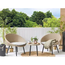 Beliani Gartenmöbel Set Natürlich 2-Sitzer Rattan Stahlgestell Runder Tisch Sicherheitsglas Inkl. Auflagen in Hellbeige Terrasse Outdoor Modern - Gr.: onesize