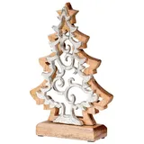 levandeo Deko Baum Aufsteller Weihnachten H25cm Holz Metall Natur Silber Tischdeko Tanne