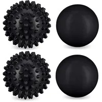 Relaxdays Massageball 4er Set, & glatter Lacrosse-Ball, Ø 6,5 & 6 cm, Selbstmassage, Faszienball hart, schwarz