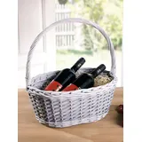 Dekoleidenschaft Geschenkkorb aus Weide geflochten, grau, mit Zopfrand, Einkaufskorb, Präsentkorb, Flechtkorb, Weidenkorb, Dekokorb, Geschenkekorb, Tragekorb, Picknickkorb