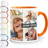 SpecialMe Tasse personalisiert Foto-Collage Text Fototasse bis zu 7 Fotos Fotogeschenk Kaffeetasse Bild selbst gestalten weiss-innen-orange standard