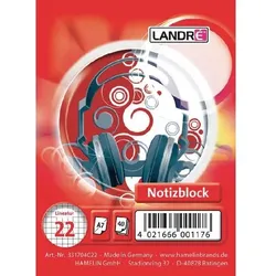 LANDRÉ Notizblock DIN A7 Liniert Spiralbindung Karton Farbig sortiert Nicht perforiert 80 Seiten