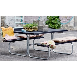 Gartengarnitur aus recyceltem Kunststoff und Textilien – Gartensitzgruppe in Grün – runde Sitzbank für 6 Personen – Outdoor Sitzgruppe für Terrassen