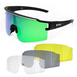YEAZ Sportbrille SUNTHRILL SET sport-sonnenbrille weiß/blau, Sport-Sonnenbrille mit magnetischem Glaswechselsystem grün|schwarz