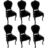 Casa Padrino Luxus Barock Esszimmer Set Schwarz / Schwarz 45 x 47 x H. 99 cm - 6 handgefertigte Massivholz Esszimmerstühle mit Echtleder - Barock Esszimmermöbel