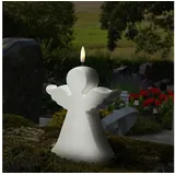 MARELIDA LED Kerze Engel Gartenfigur Grabdeko 3D Flamme 18cm Timer Batterie f. Außen weiß