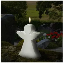 MARELIDA LED Kerze Engel Gartenfigur Grabdeko 3D Flamme 18cm Timer Batterie f. Außen weiß