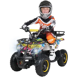 Actionbikes Motors Kinder Quad Elektro ATV Torino | 36 Volt 1000 Watt Motor bis 25 km/h - Kinderquad - Pocket Quad - Safety Fußschalter - Miniquad - Für Kinder ab 6 Jahren (Gelb Graffiti)
