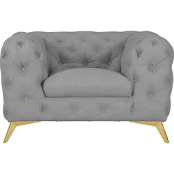 Chesterfield-Sessel LEONIQUE "Glynis Sessel", grau, B:125cm H:75cm T:97cm, Struktur (100% Polyester), Samtoptik (100% Polyester), Sessel, aufwändige Knopfheftung, moderne Chesterfield Optik, Fußfarbe wählbar