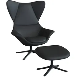 Ohrensessel FLEXLUX "Stilo Relaxsessel, TV-Sessel", schwarz (deep schwarz), B:90cm H:115cm T:88cm, 100% Echteder, Sessel, Solitär, Stil-Ikone, drehbar, Fuß schwarz