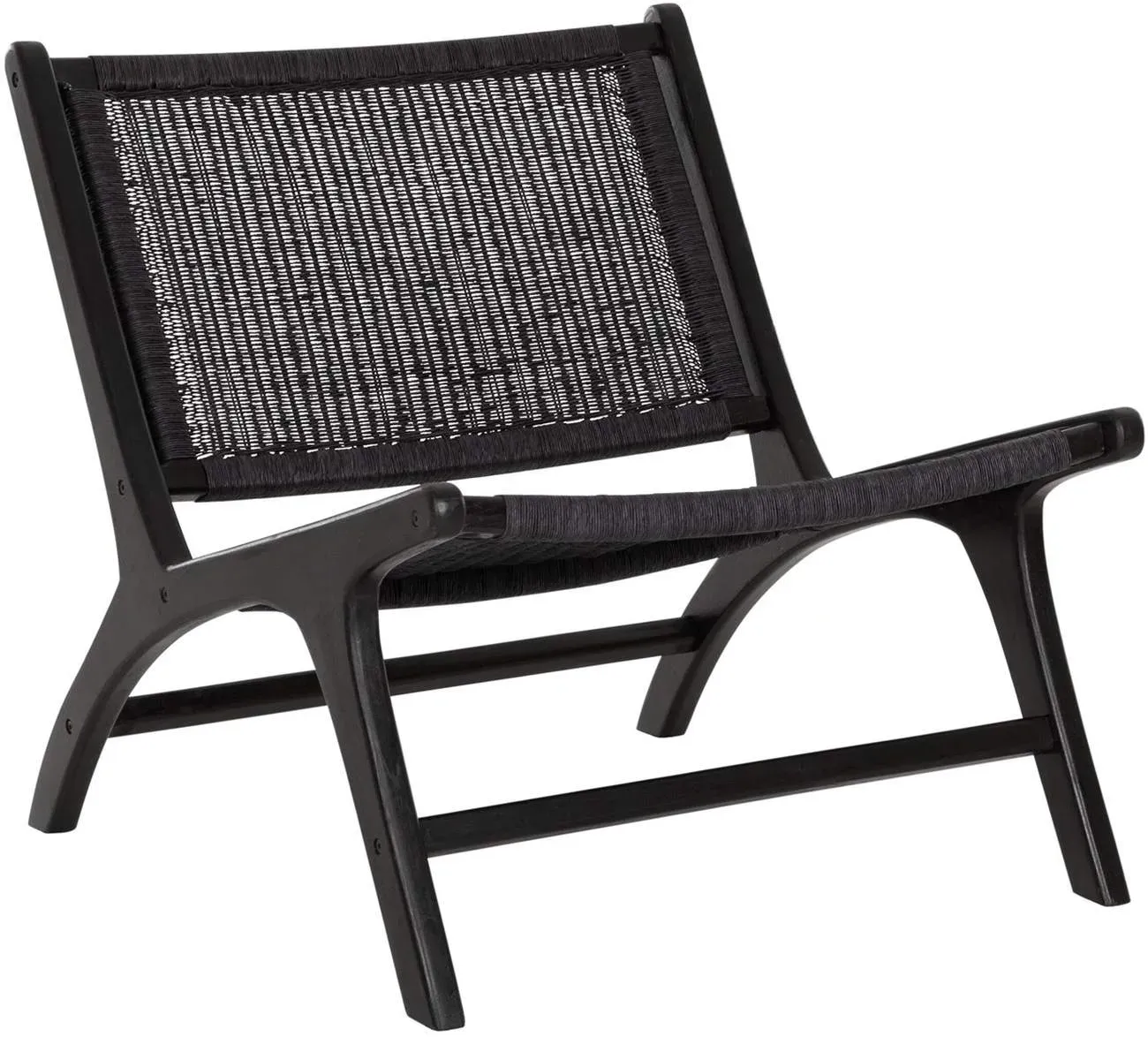 Sessel Lazy aus Teakholz, skandinavischer Stil, Geflecht-Sitzfläche, Schwarz, für Indoor