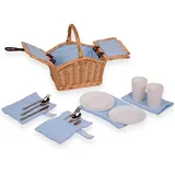 UNUS® Picknickkorb für Kinder rechteckig aus Weide mit Stoffauskleidung blau, Komplettset für 2 Personen mit Besteck, Tellern und Bechern, tragbarer Weidenkorb für Picknick und Ausflüge