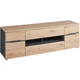 VOLEO Lowboard, Graphit, Eiche Artisan, Holzwerkstoff, 2 Fächer, 2 Schubladen, 192x62x47 cm, Beimöbel erhältlich, Wohnzimmer, Wohnwände, Lowboards