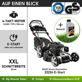 BRAST Benzin Rasenmäher 22224 ESTART 5,2 kW (7 PS)