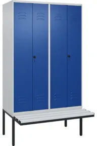 C+P PSA Doppel-Spind Classic PLUS, Bank, 4 Abteile, 2120x1200x815mm, 7035/5010 Verschluss Sicherheits-Drehriegel Sitzbanktyp auskragend Material Sitzfläche Kunststoff