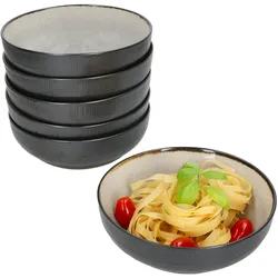 6x Reactive Glaze Dark Cement Bowl-Schale 500ml Schüssel Grau Dessert Salat