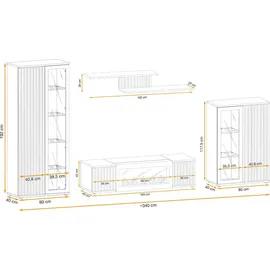 furn.design Wohnwand "Morgan" in schwarz und Jackson Eiche Schrankwand mit Kamin, inkl. Beleuchtung - Schwarz