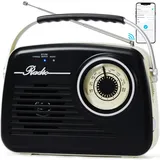 Radios Portable Am Fm, Kleine Retro Vintage Radio Bluetooth, AA-Batterie betriebene Radio oder Stecker in der Wand, Unterstützung SD-Karte AUX USB MP3-Player für Haus/Outdoor (Black)