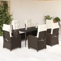 VidaXL 7-tlg. Garten-Essgruppe mit Kissen Braun Poly Rattan