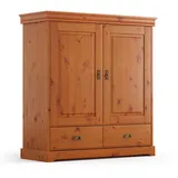 Feldmann-Wohnen Drehtürenschrank Toskania (mit Türen, mit Schubladen, 1-St., moderne Optik, mit Türen, mit Schubladen) 130x50x142cm Massivholz gebeizt / Kiefer Natur gebeizt braun