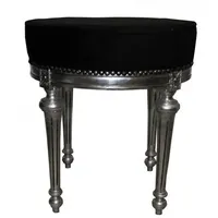 Casa Padrino Barock Sitzhocker / Rundhocker Schwarz / Silber