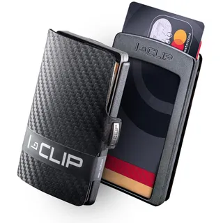 I-Clip Original Mini Wallet mit Geldklammer - Slim Wallet - Leder Geldbörse - Portemonnaie - Kartenetui - Carbon Optik mit schwarzem Rahmen