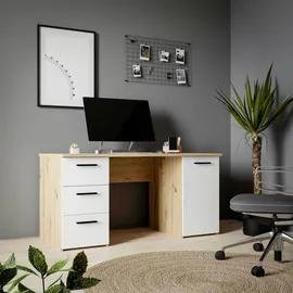 Forte Schreibtisch NET307 Weiß mit Artisan Eiche Dekor