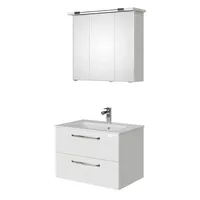 Saphir »Trentino 2-tlg. Mineralmarmor-Waschtisch,Spiegelschrank mit LED-Profil«, weiß (weißhg), Kastenmöbel-Sets,