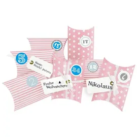 Frau Wundervoll DIY Adventskalender Christkind zum Befüllen rosa Sterne und Streifen 2023