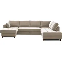 Lisa Design ANNA, Wohnlandschaft Ecksofa, mit Schlaffunktion und Bettkasten, 7-Sitzer, zeitgenössischer Stil– rechts , Beige - Beige