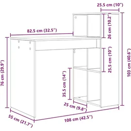 vidaXL Schreibtisch mit Regal Schwarz Eichen-Optik 108 x 55 x 103.5 cm