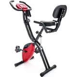ZREE Heimtrainer 4-in-1 Fahrrad Klappbar Faltbares Heimtrainer 120kg Belastbar (LCD-Monitor Platzsparendes Heimtrainer mit Integriertes Widerstandsband, 10 Magnetische Widerstandsstufen), mit Übergroßes Sitzkissen, Widerstandsbändern rot