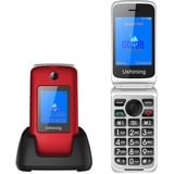 Klapphandy ohne Vertrag, Ukuu 3G Seniorenhandy mit Großen Tasten 2,8"+1,8" Dual Display 1200mAh Akku Lange Standby-Zeit Mobiltelefon mit Ladestation FM Radio für Senioren - Rot