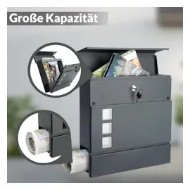 monzana Designer Briefkasten mit Sichtfenster Anthrazit