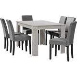 [en.casa] Esstisch Eiche weiß mit 6 Stühlen hellgrau Kunstleder gepolstert 140x90 cm