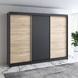 A&J MöbelLand GmbH A&J MöbelLand Moderne 3-türiger Kleiderschrank mit schublade Weiß Schwarz, Sonoma)