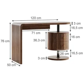 Vicco Schreibtisch Lara Eiche rustikal 120 x 50 cm mit 2 Schubladen
